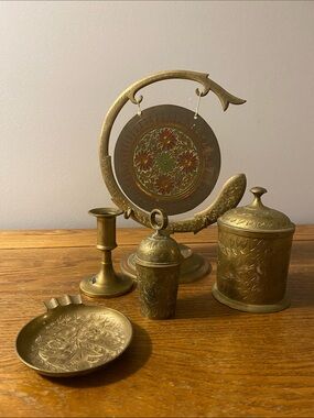 Antique/Vintage Indian Hand Etched Brass Collection